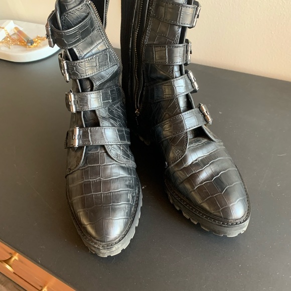 Dolce vita crocodile lug sole zip boot crocodile black snake buckle 8.5 - Picture 2 of 4